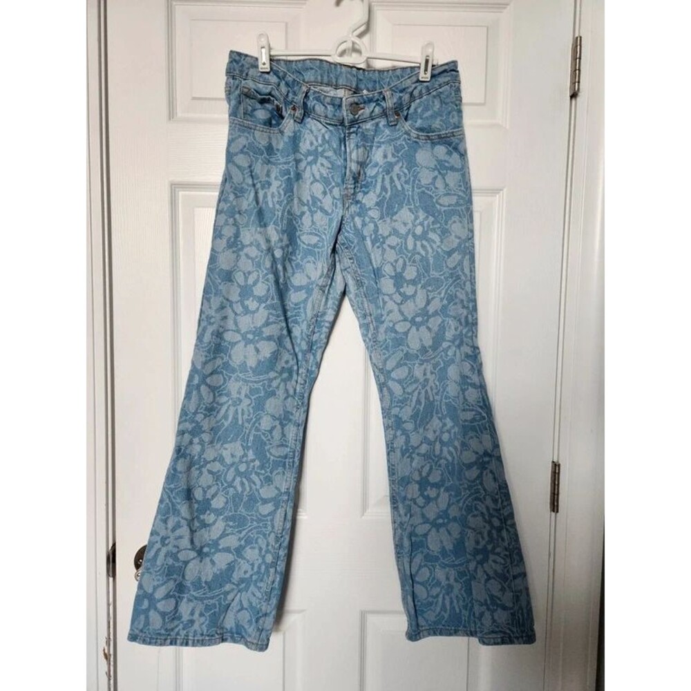 H&M Blue floral wide leg jeans - size 10
